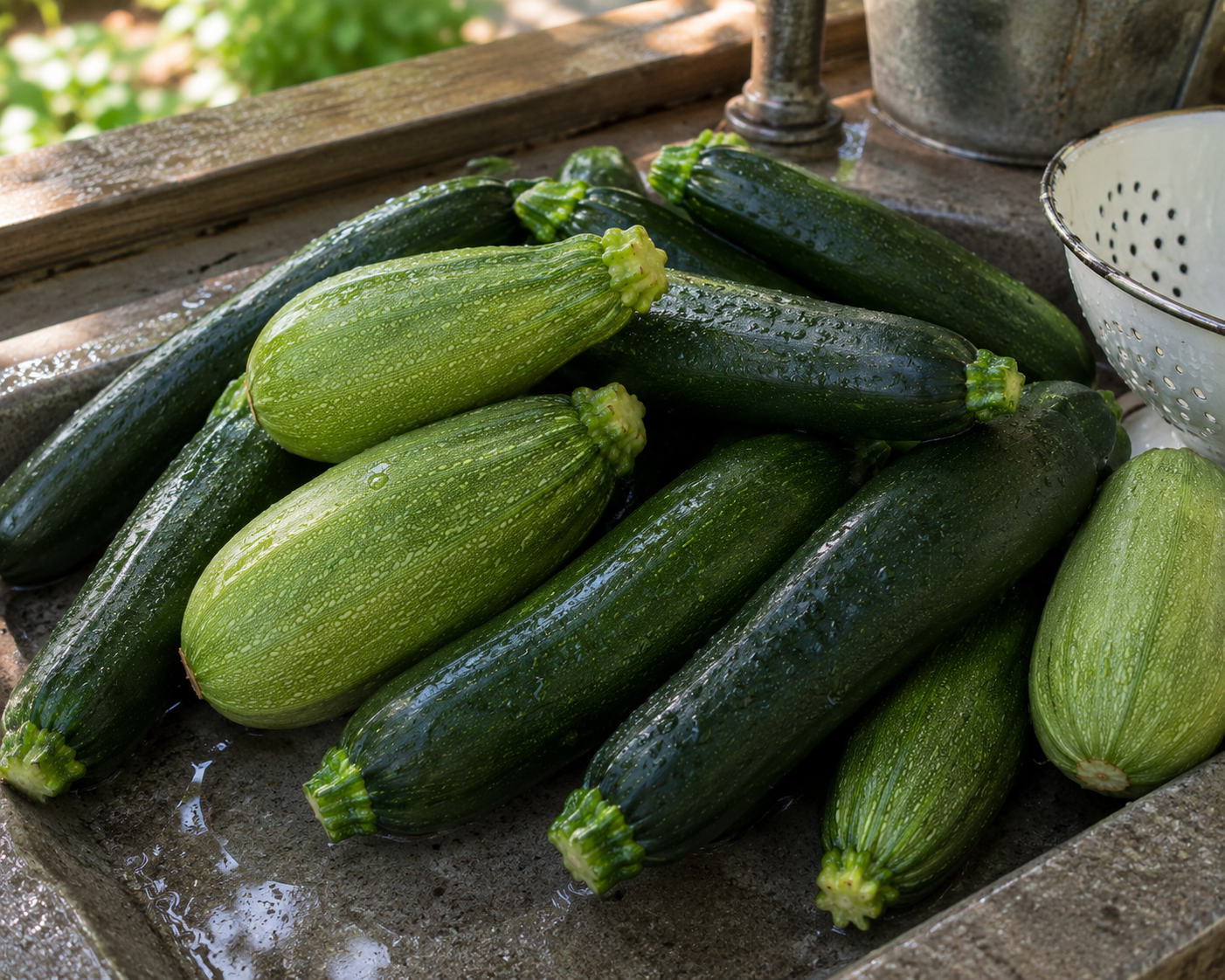 Freshly harvested zucchini from the Four Little Acres garden