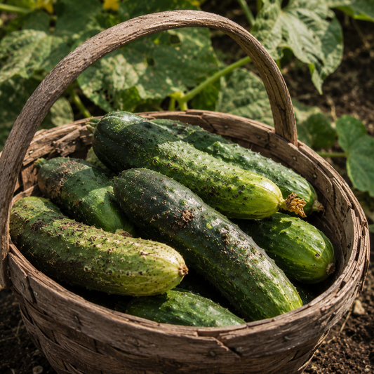 Fresh homegrown cucumbers harvested from the Four Little Acres garden