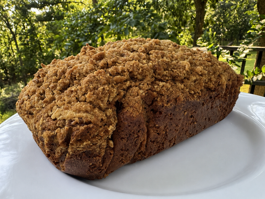 Homemade Melon Spice Loaf with brown sugar crumble from Four Little Acres