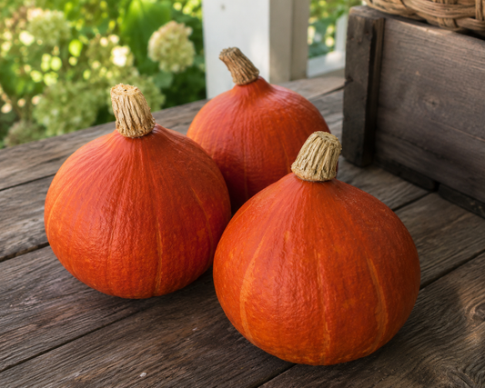 Fresh Red Kuri winter squash harvested from the Four Little Acres garden
