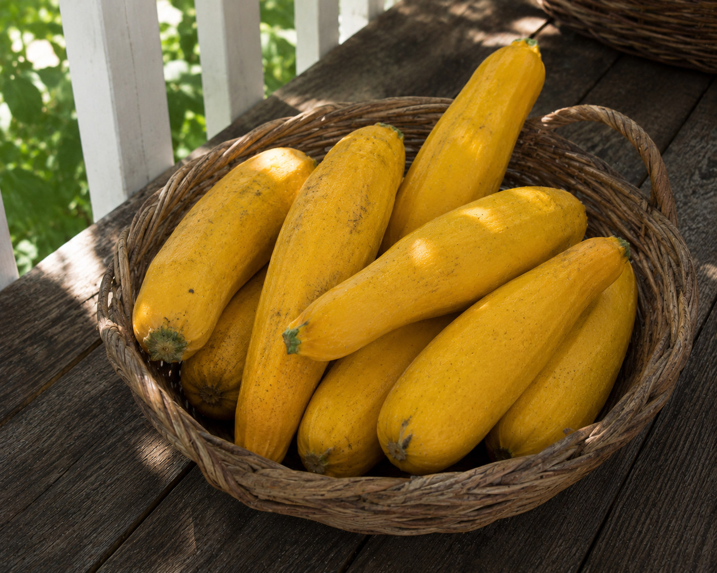 Freshly harvested yellow summer squash from the Four Little Acres garden