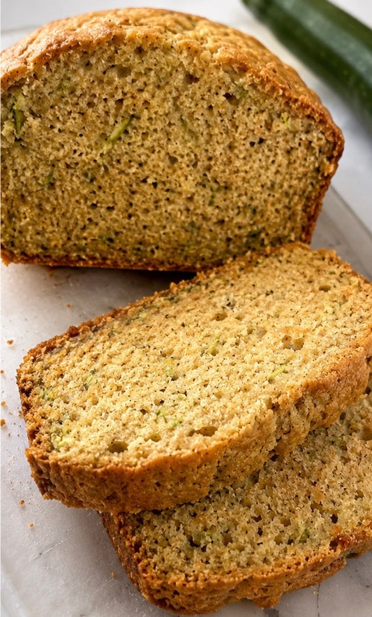 Homemade zucchini bread baked fresh from scratch with fresh garden zucchini